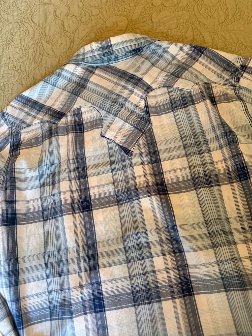 Arizona Jean Co. Blue Plaid Western Cowgirl Scalloped Yoke Pearl Snap Shirt, S - Picture 8 of 13